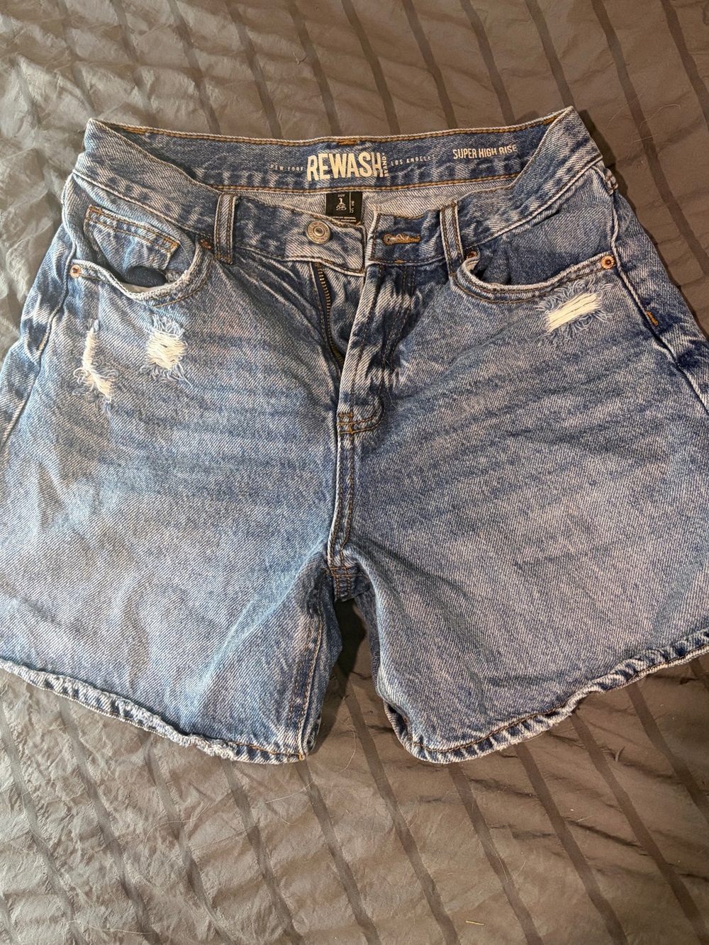 Rewash Distressed Light Blue High-Rise Jean Shorts
